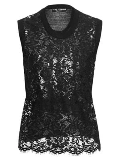 Shop Dolce & Gabbana Sleeveless Lace Front Shell Top In Black