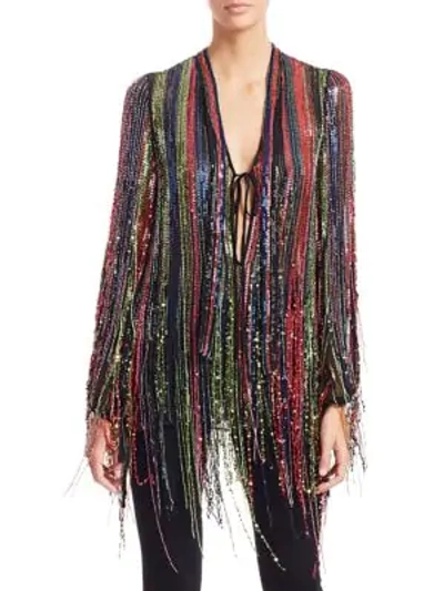 Shop Amen Sequin Fringe Blouse In Multi