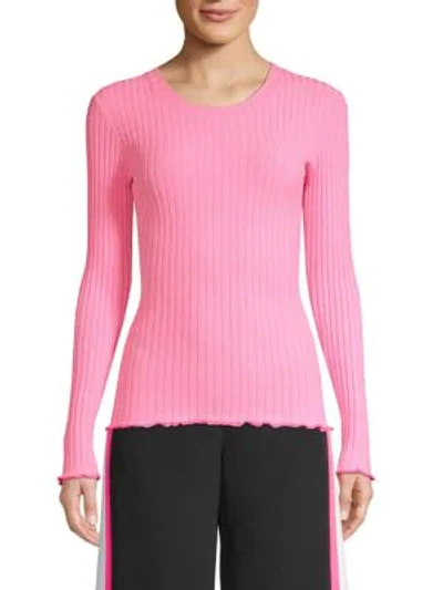 Shop Milly Ribbed Pullover Sweater In Candy Pink