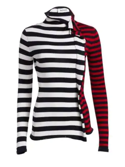 Shop Monse Striped Half & Half Ruffle Turtleneck In Multi