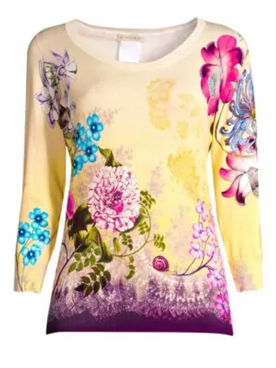 Shop Etro Silk-blend Floral Print Sweater In Yellow Multi