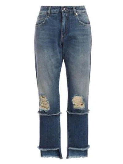 Shop Dolce & Gabbana Cropped Distressed Boyfriend Jeans In Blue Denim