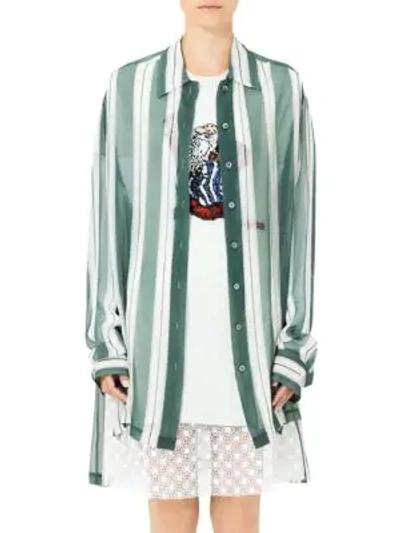 Shop Marc Jacobs Redux Grunge Wide Stripe Silk Chiffon Shirt In Green Ivory