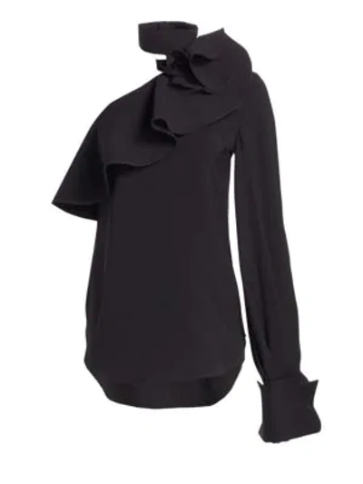 Shop Oscar De La Renta Cold Shoulder Tie-neck Blouse In Black