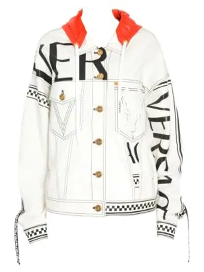 Shop Versace New Millenial Denim Jacket In Denim Bianco Arancio