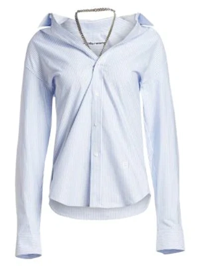 Shop Alexander Wang Wide Open Neck Striped Shirt In Blue White