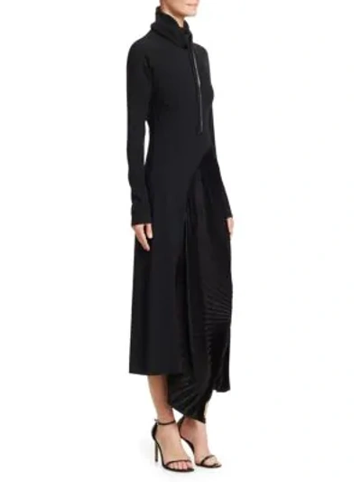 Shop Victoria Beckham High-neck Pleated Sweater Midi Dress In Black