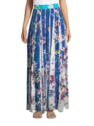 Shop Rococo Sand Floral Crepe Maxi Skirt In Blue