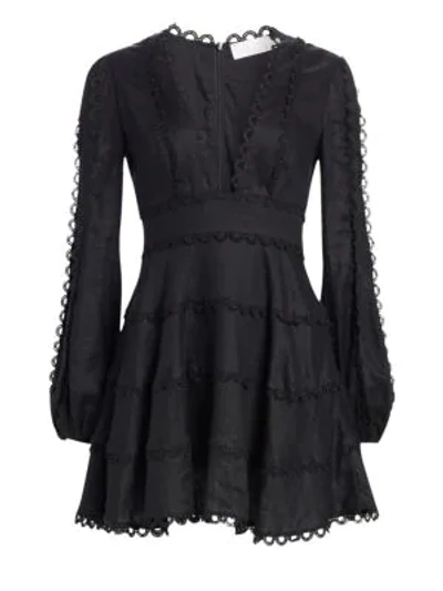 Shop Zimmermann Heathers Flounce Plunge Front Dress In Noir