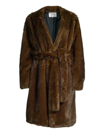 Shop Frame Faux Mink Wrap Coat In Brown