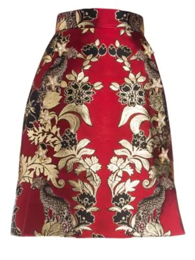 Shop Dolce & Gabbana Silk-blend Jacquard A-line Skirt In Red