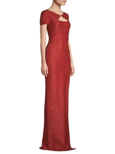 Shop St John Glamour Sequin Short-sleeve V-back Gown In Red