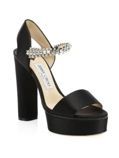 Shop Jimmy Choo Santina Embellished Satin Platform Sandals In Black