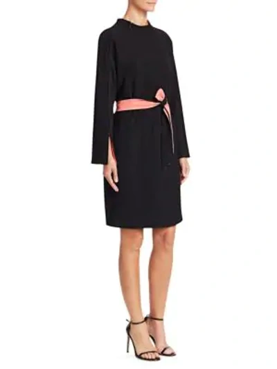 Shop Emporio Armani Contrast High Neck Belted Dress In Solid Black