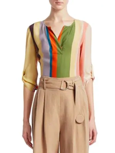 Shop Akris Punto Multicolor Stripe Silk Blouse