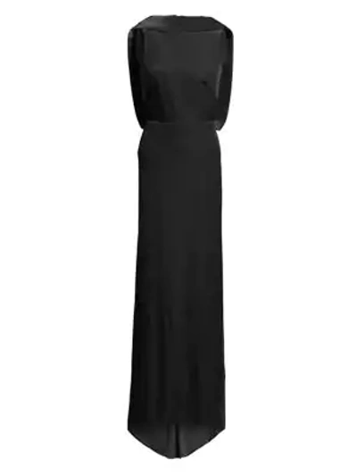 Shop Brandon Maxwell Velvet Drape-back Gown In Black