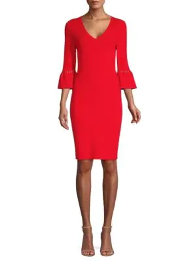 Shop Trina Turk Blues Bell Sleeve Jumper Dress In Lacquer Red