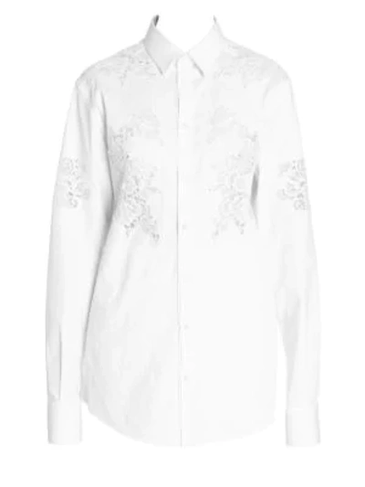 Shop Dolce & Gabbana Lace Inset Button-down Poplin Shirt In White