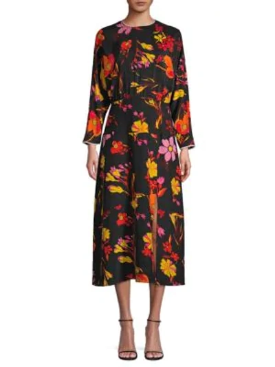 Shop Rixo London Lisa Floral Silk A-line Midi Dress In Disco Floral