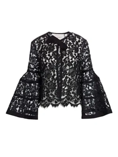 Shop Carolina Herrera Bell-sleeve Lace Bolero In Black