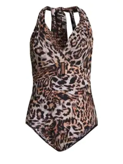Shop Miraclesuit Swim Sublime Feline Rockstar One-piece Swimsuit In Brown