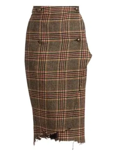 Shop Vetements Check & Plaid Wool Handkerchief Wrap Pencil Skirt In Checked