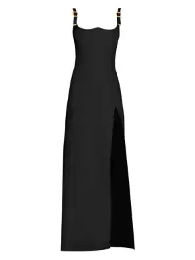 Shop Versace Buckle Strap Silk Cady Gown In Black