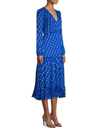 Shop Saloni Devon Polka Dot Ruffle Dress In Cobalt Blue