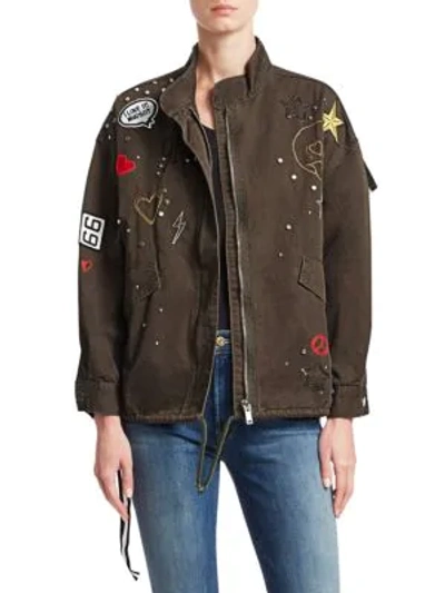 Shop Scripted Embellished Cotton Twill Military Jacket In Army