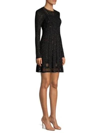 Shop M Missoni Sparkle Long-sleeve Knit A-line Dress In Grey Black