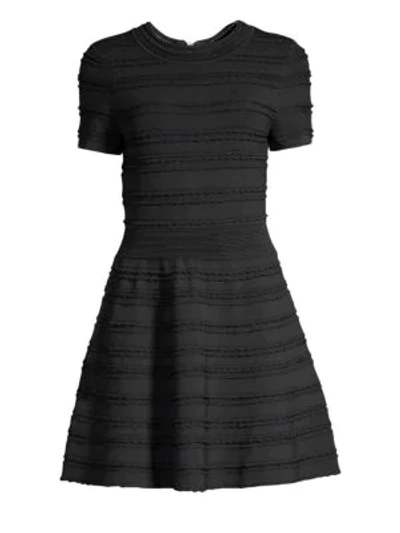 Shop The Kooples Horizonal Scallop A-line Knit Dress In Black