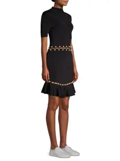 Shop Alice And Olivia Evelyn Faux Pearl Fit-&-flare Dress In Black