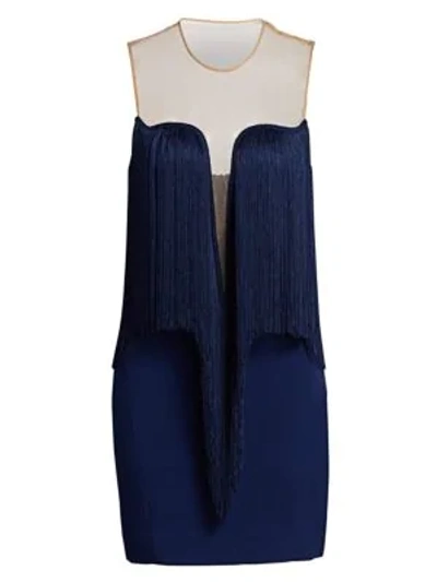 Shop Stella Mccartney Women's Gisele Stretch Cady Sleeveless Fringe Dress In Blue