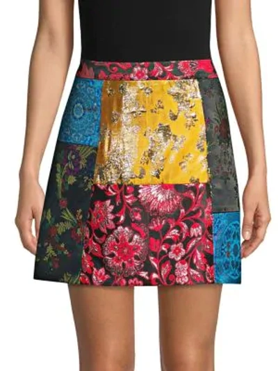 Shop Alice And Olivia Riley Patchwork A-line Skirt In Multi
