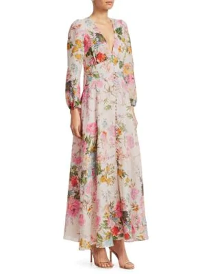 Shop Zimmermann Heathers Floral Linen Maxi Dress In Garden Floral