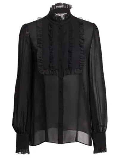 Shop Dolce & Gabbana Silk Georgette Ruffle Bib Blouse In Black