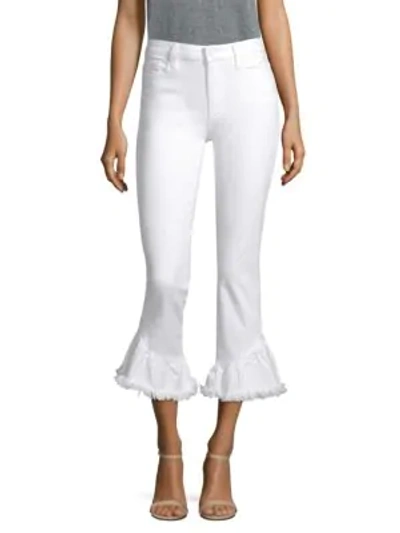 Shop Paige Hoxton High-rise Straight Ruffle Hem Jeans In Crisp White