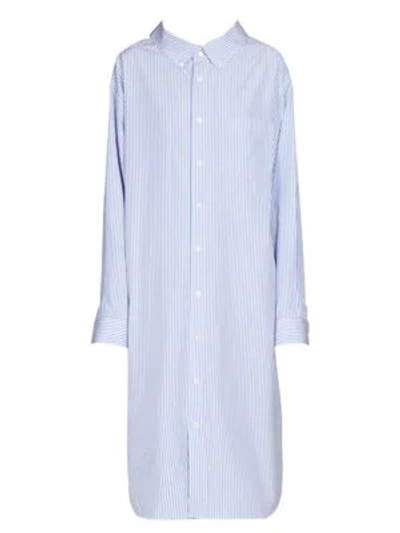 Shop Balenciaga Poplin Striped Shirt Dress In Blue