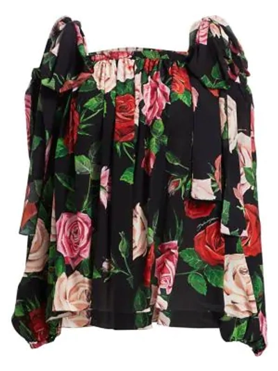 Shop Dolce & Gabbana Tie-shoulder Rose Crepe De Chine Blouse In Floral