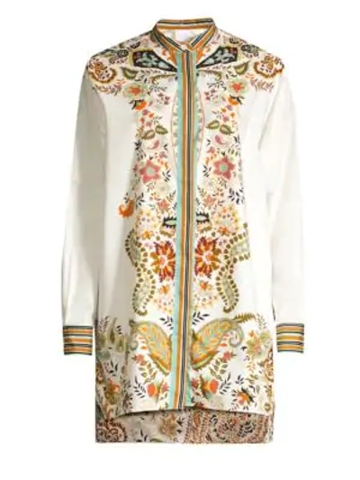 Shop Etro Paisley Leaf-print Cotton Tunic In White Multi