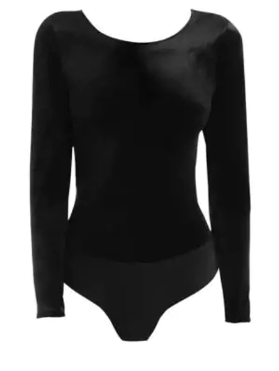 Shop Commando Long-sleeve Velvet Bodysuit In Black