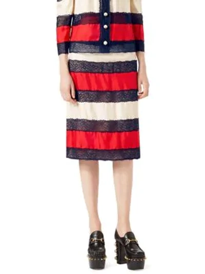 Shop Gucci Silk Twill Skirt In Red White Black