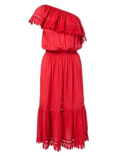 Shop Melissa Odabash Asymmetric Ruffle Midi Dress In Red