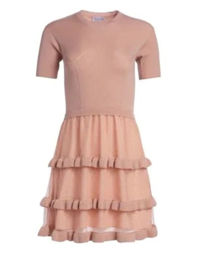Shop Red Valentino Tulle Ruffle Dress In Nude
