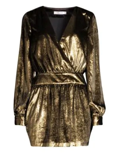 Shop Frame Metallic Velvet A-line Mini Dress In Gold