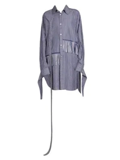 Shop Loewe Oversized Fringe & Strap Striped Shirt In Blue White