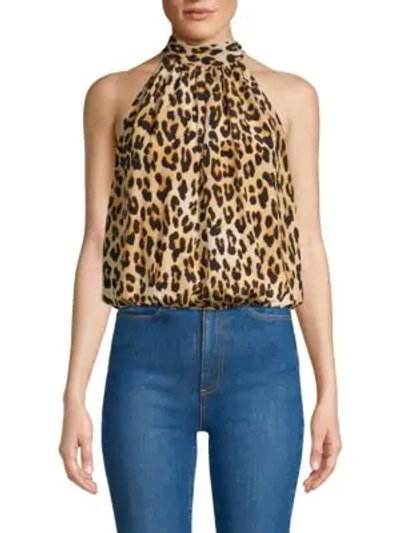 Shop Alice And Olivia Maris Leopard Halter Tieneck Silk Blouse In Spot Leopard Multi