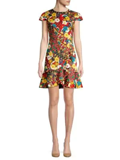 Shop Alice And Olivia Kirby Ruffled Stretch Cotton Dress In Floral Multi