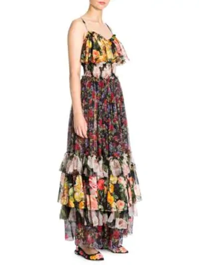 Shop Dolce & Gabbana Women's Sleeveless Tiered Floral Maxi Dress In Mix Flower