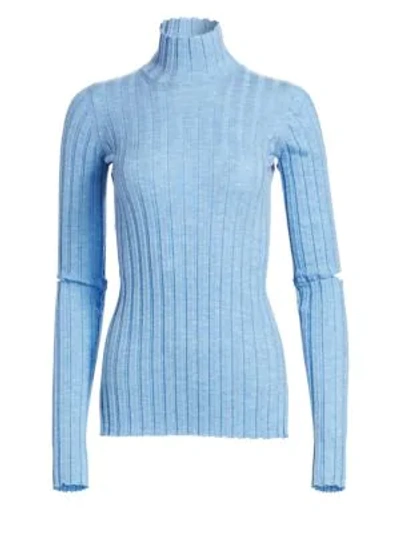 Shop Helmut Lang Wool Slash Turtleneck Sweater In Light Blue